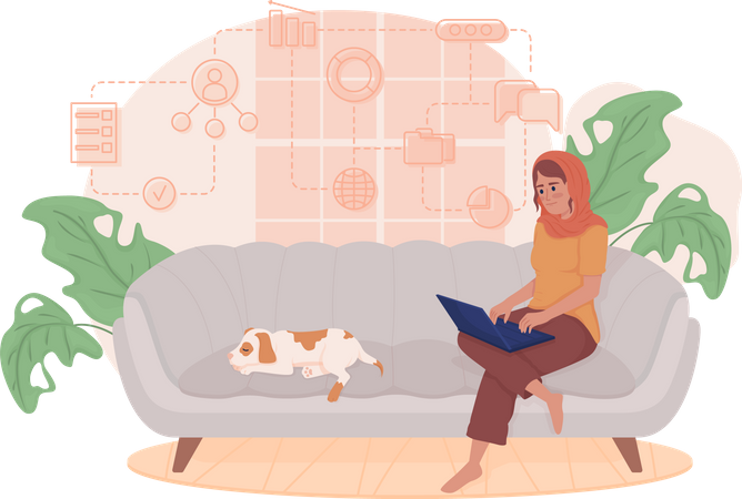 Woman working from home  Illustration