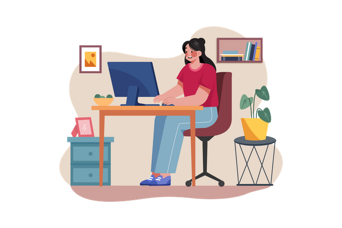 Woman working from home  Illustration