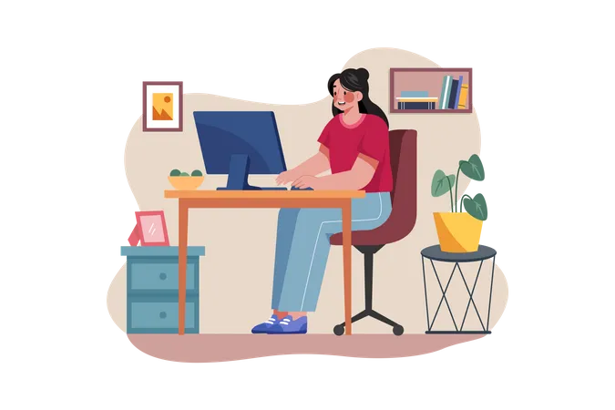 Woman working from home  Illustration