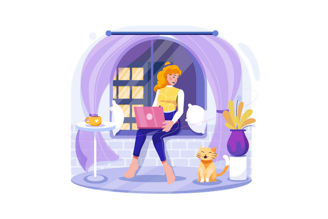 Woman working from home  Illustration