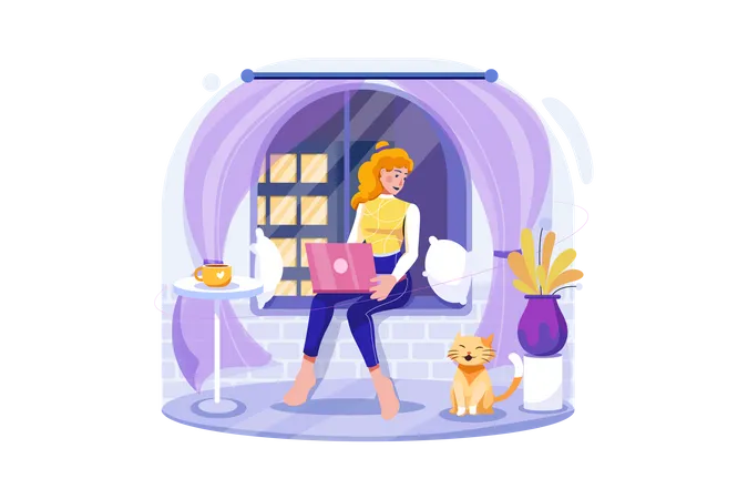 Woman working from home  Illustration