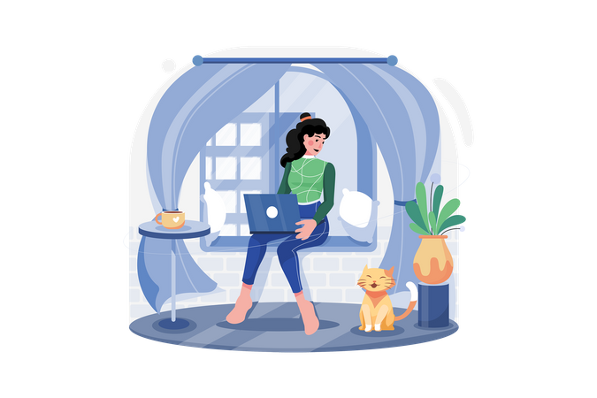 Woman working from home  Illustration