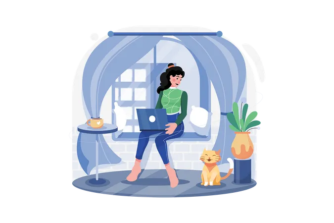 Woman working from home  Illustration