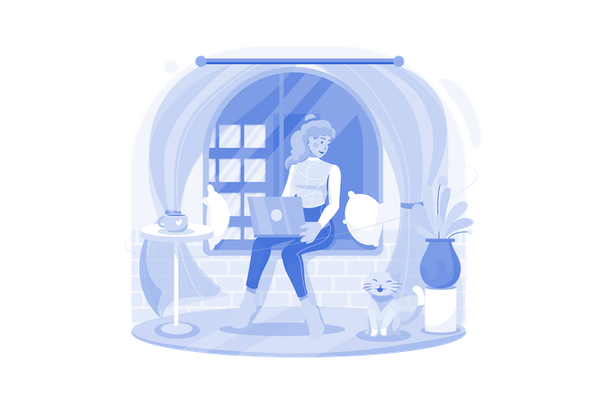 Woman working from home  Illustration