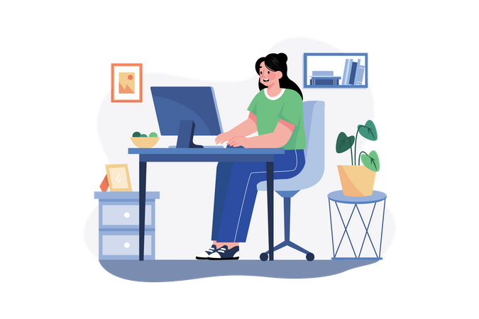 Woman working from home  Illustration