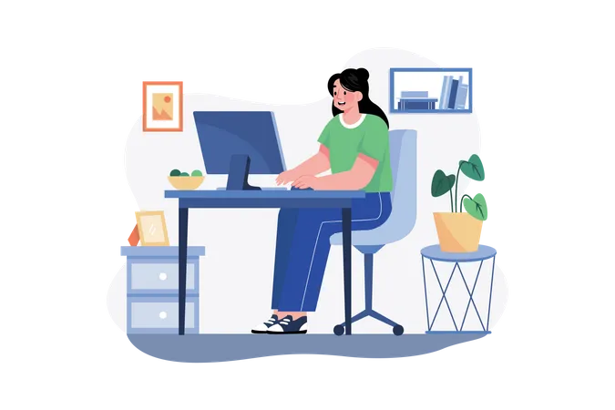 Woman working from home  Illustration