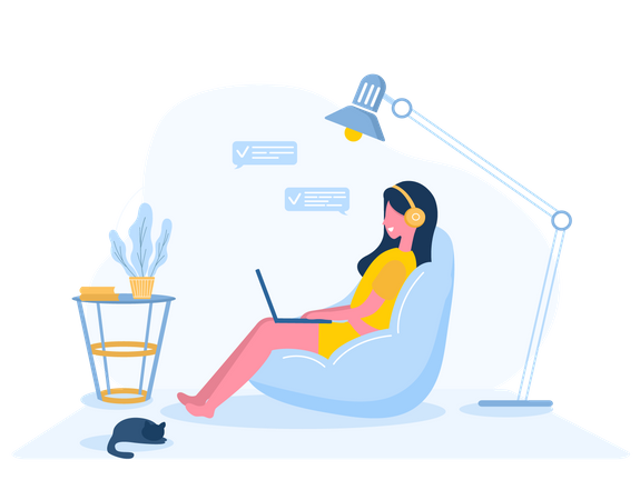 Woman working from home  Illustration