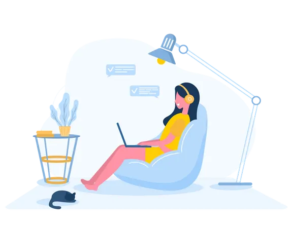 Woman working from home  Illustration