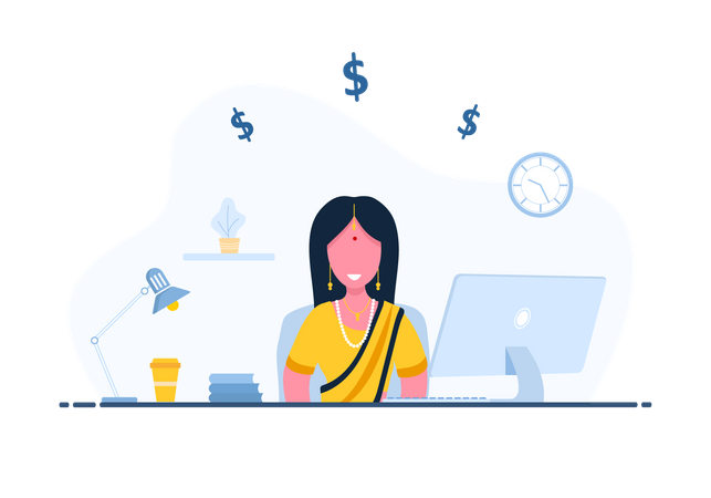 Woman working from home  Illustration