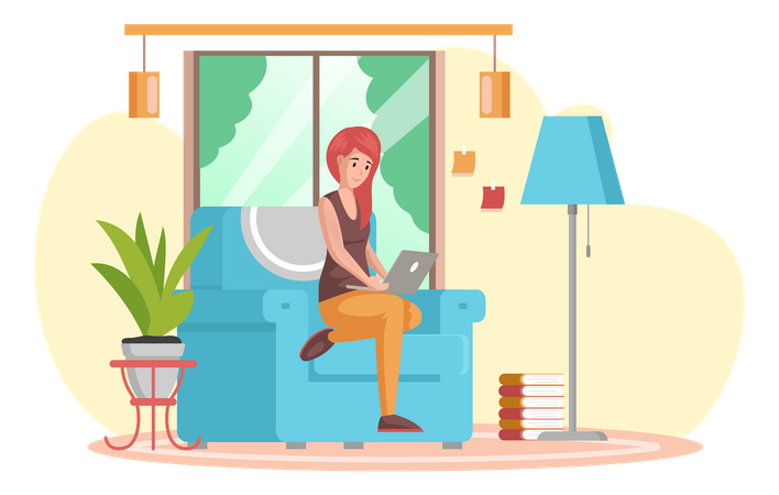 Woman working from home  Illustration