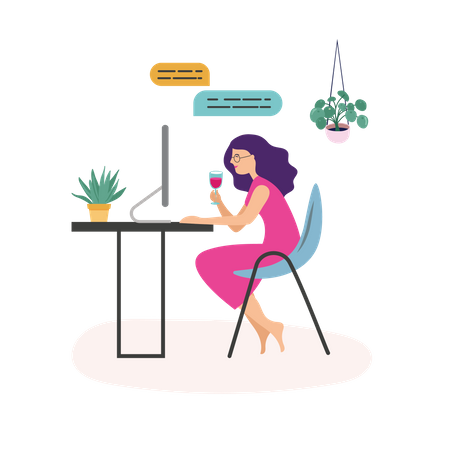 Woman working from home  Illustration