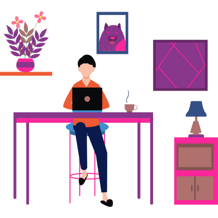 Woman working from home  Illustration