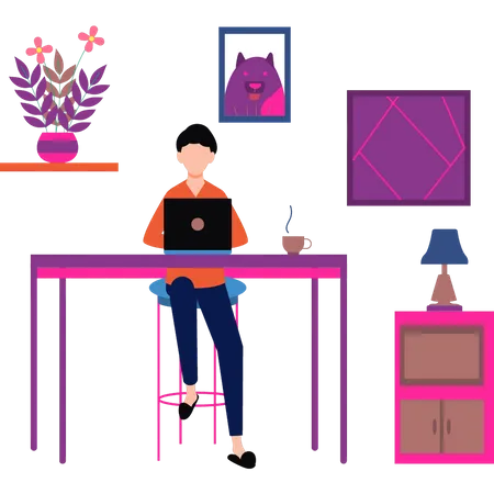 Woman working from home  Illustration