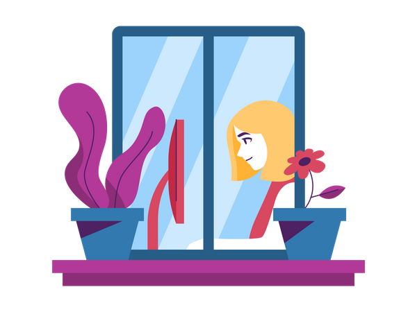 Woman working from home  Illustration