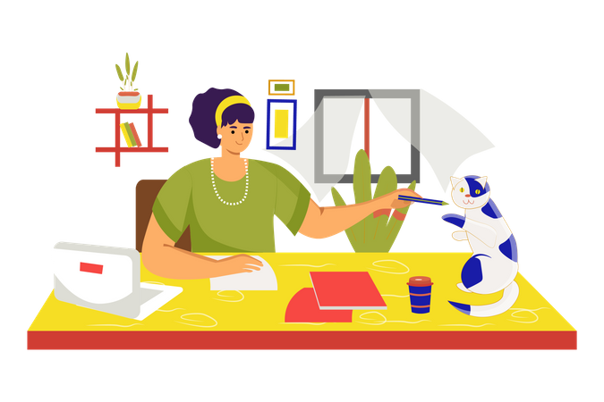 Woman working from home  Illustration