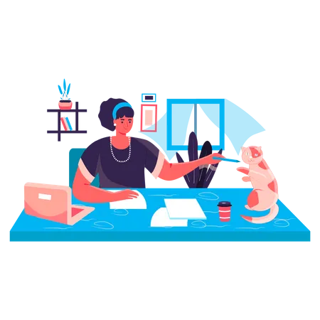 Woman working from home  Illustration