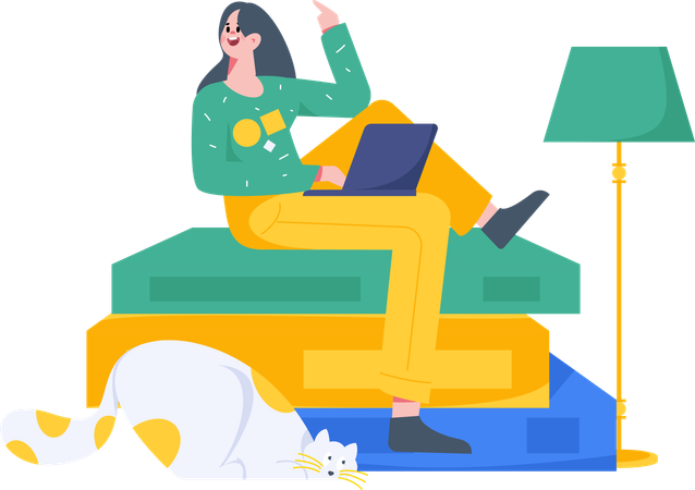 Woman working from home  Illustration