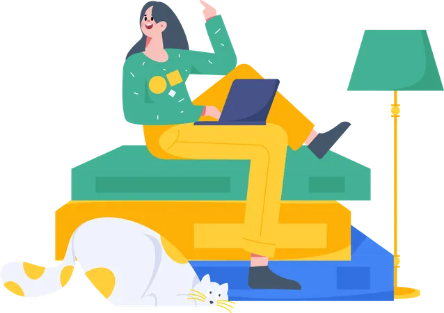 Woman working from home  Illustration