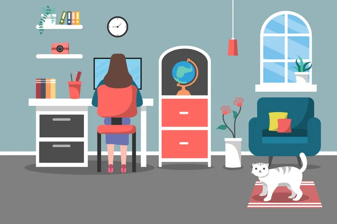 Woman working from home  Illustration