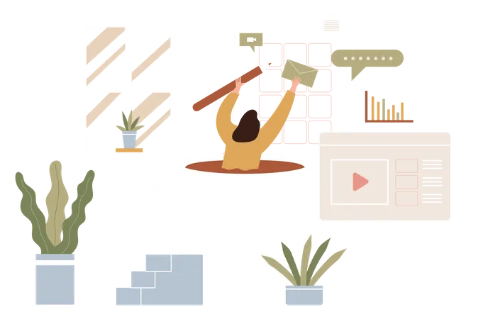 Woman working from home  Illustration