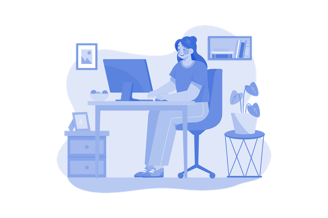 Woman Working From Home  Illustration