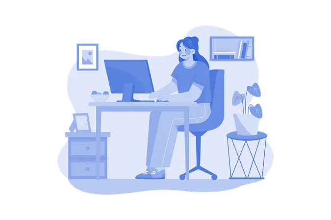 Woman Working From Home  Illustration