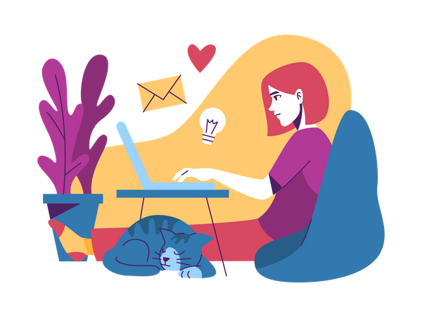 Woman working from home  Illustration