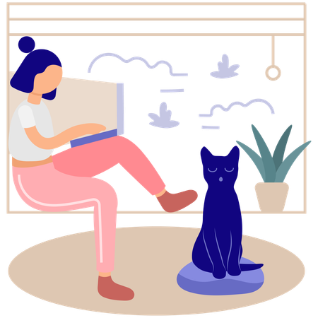 Woman Working from Home  Illustration