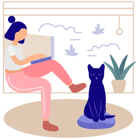 Woman Working from Home  Illustration