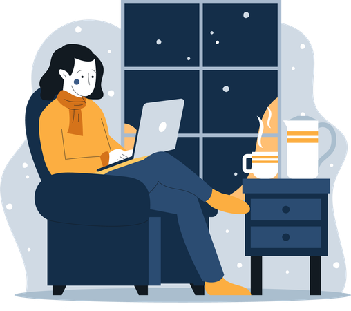 Woman working from home  Illustration