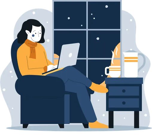 Woman working from home  Illustration