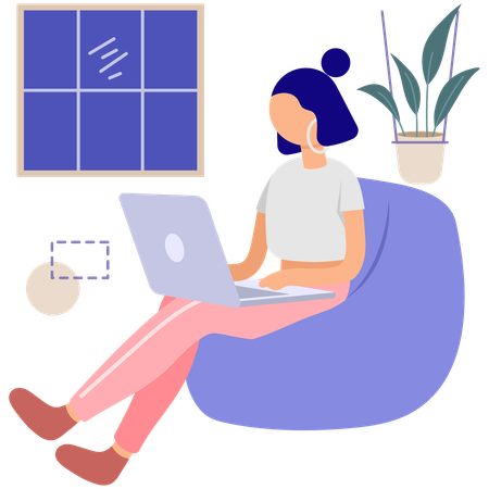 Woman Working from Home  Illustration
