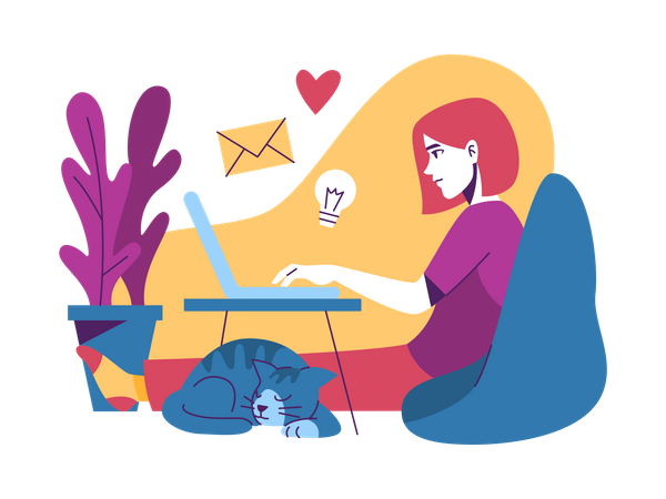 Woman working from home  Illustration