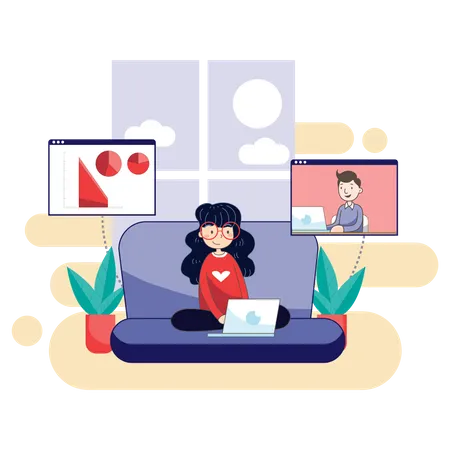 Work For Home With Your Laptop To Prevent Virus Infection イラスト