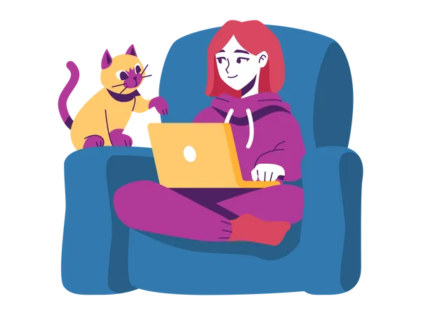 Woman working from home while sitting on couch  Illustration