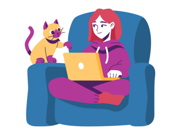 Woman working from home while sitting on couch  Illustration