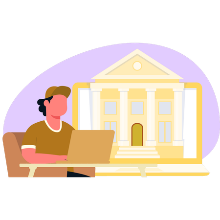 Woman working in bank online  Illustration