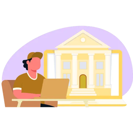 Woman working in bank online  Illustration