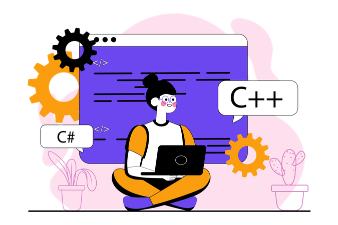 Woman working in C Plus Plus programming  Illustration