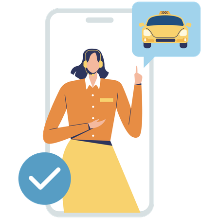 Woman working in cab support center  Illustration