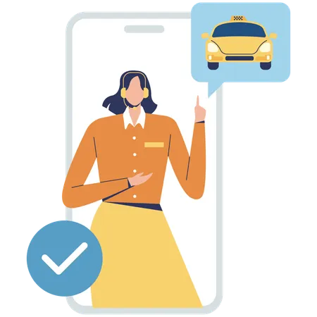 Woman working in cab support center  Illustration