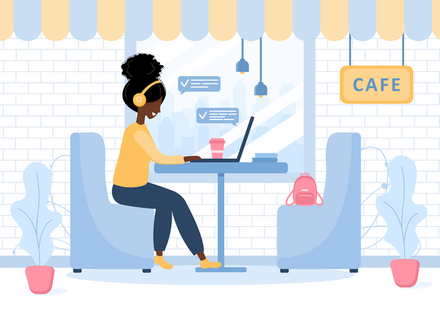 Woman working in cafe Illustration