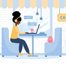 working in cafe illustration free download
