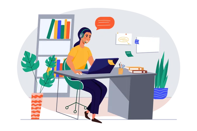 Woman working in call center  Illustration
