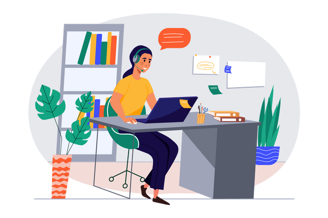 Woman working in call center  Illustration