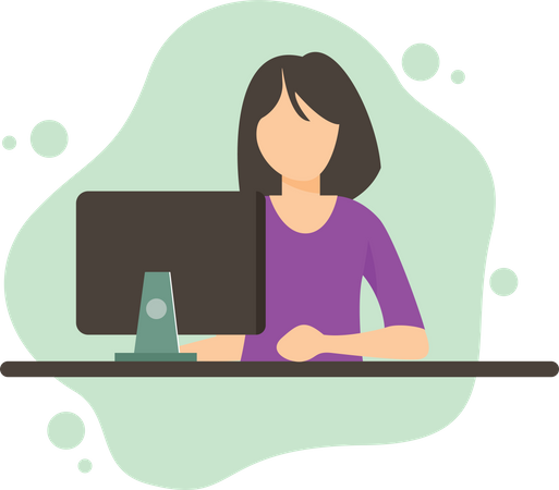 Woman Working In computer Illustration