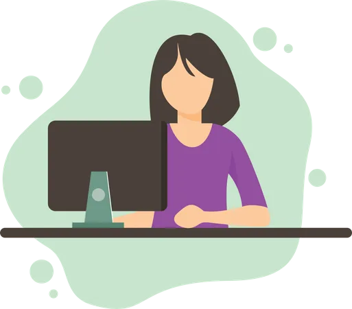 Woman Working In computer  Illustration