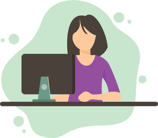 Woman Working In computer  Illustration