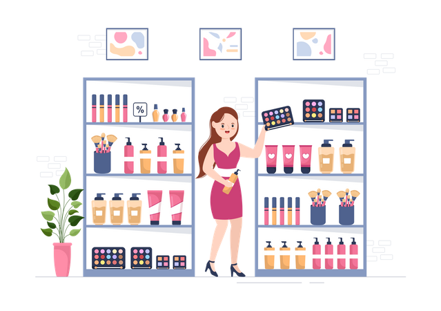 Woman working in Cosmetics Store Illustration