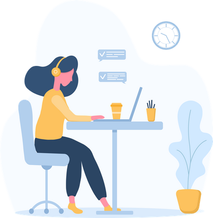 Woman working in customer support center Illustration